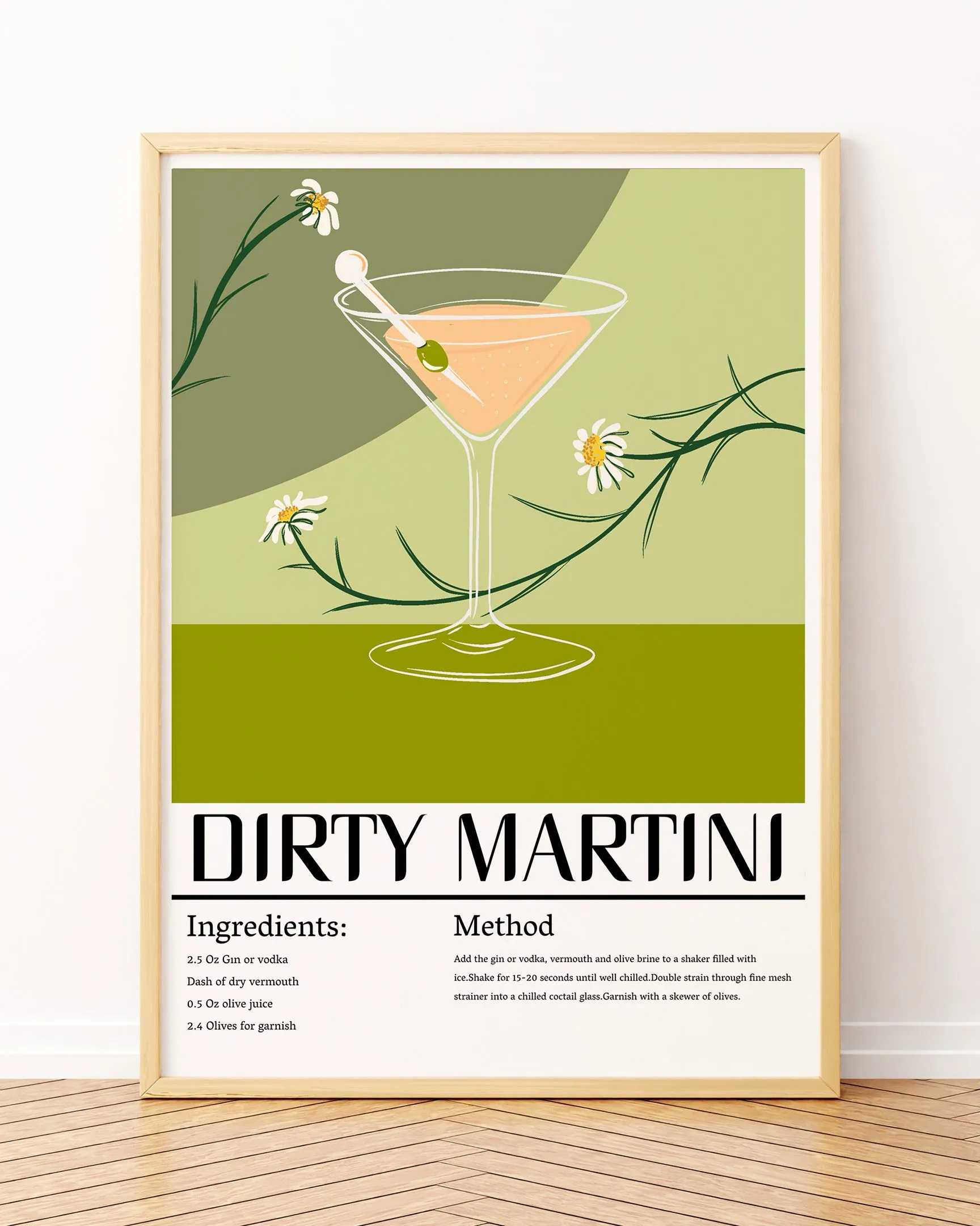 Dirty Martini - Ahşap Çerçeve, Çerçeveli Tablolar, Kokteyl Tabloları, Çerçeve