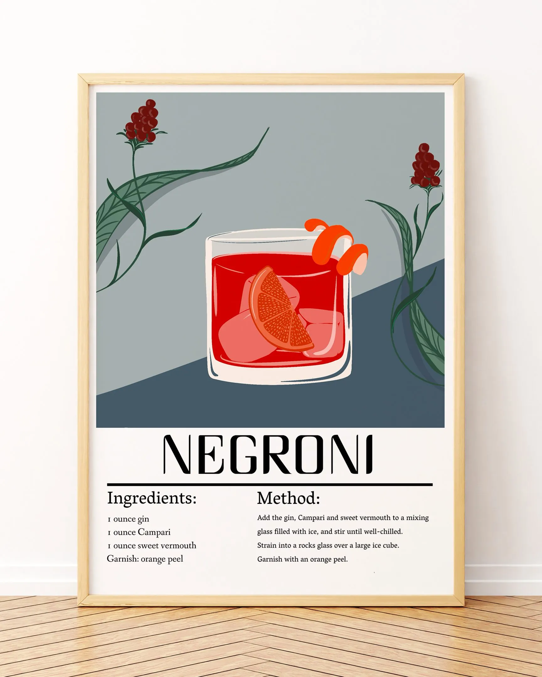 Negroni - Ahşap Çerçeve, Çerçeveli Tablolar, Kokteyl Tabloları, Çerçeve