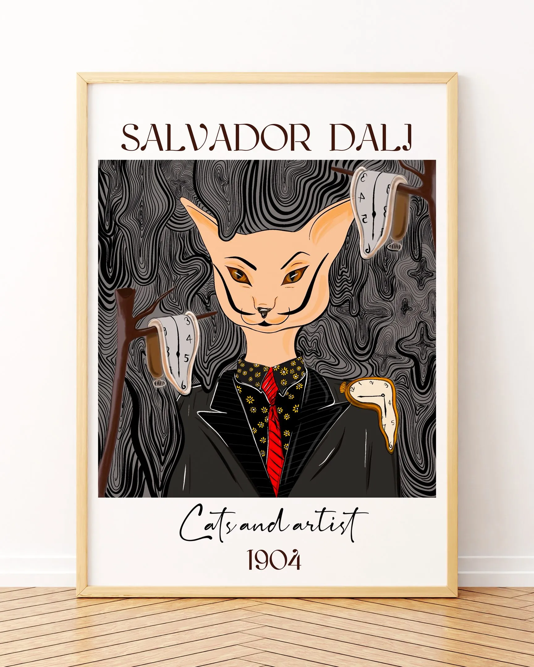 Salvador Dali - Ahşap Çerçeve, Çerçeveli Tablolar, Kedi & Sanatçı Tabloları, Çerçeve
