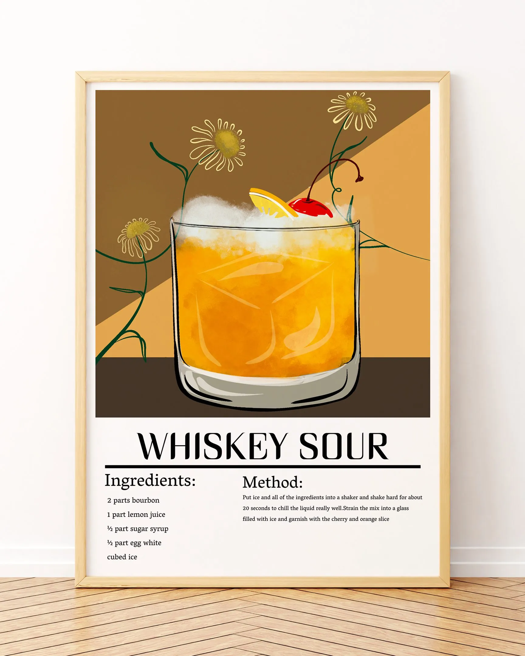 Whiskey Sour - Ahşap Çerçeve, Çerçeveli Tablolar, Kokteyl Tabloları, Çerçeve