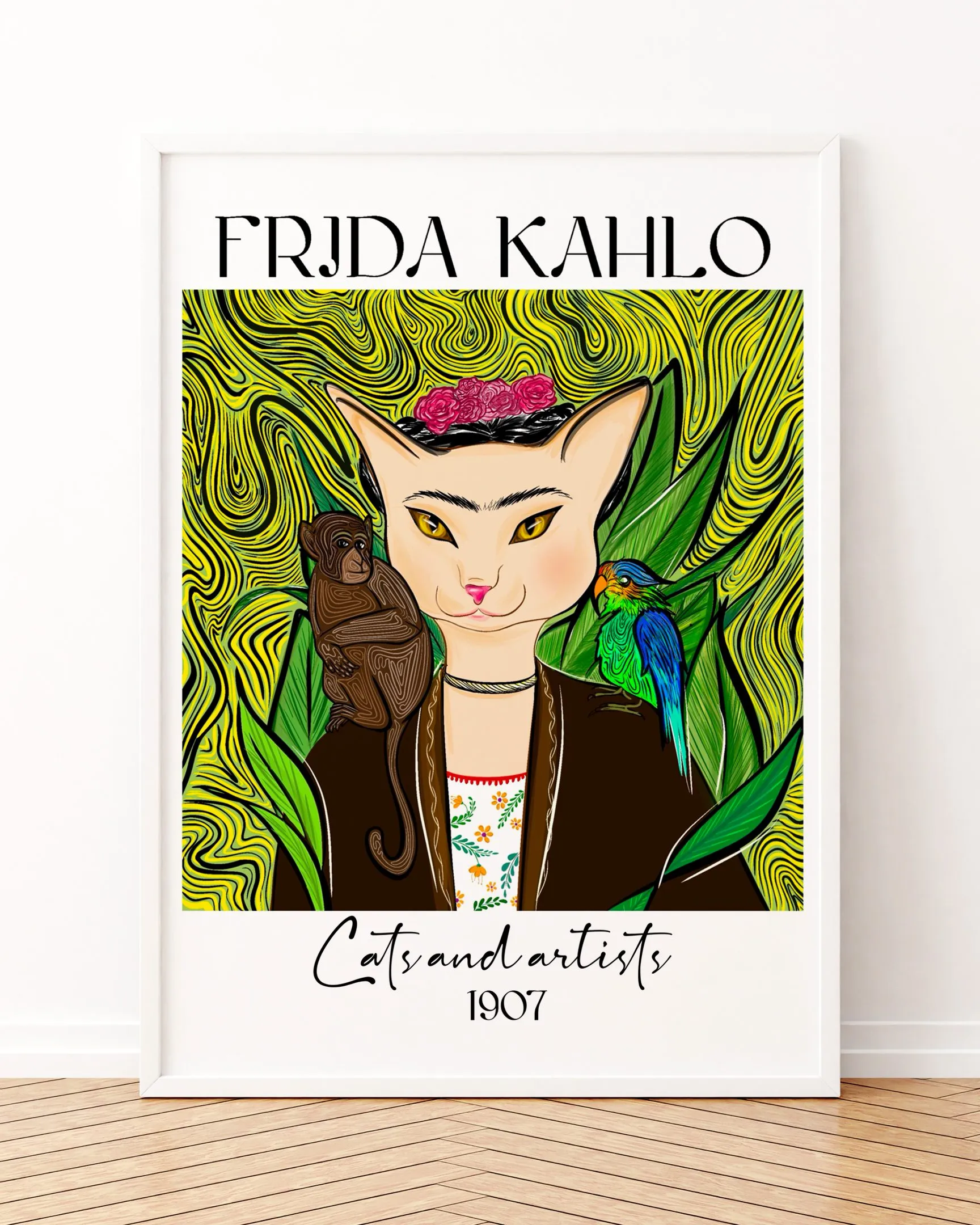 Frida Kahlo - Çerçeveli Tablolar, Kedi & Sanatçı Tabloları