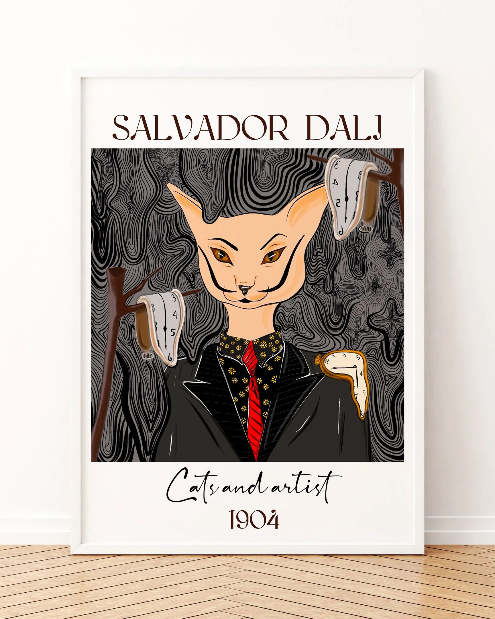 Salvador Dali - Ahşap Çerçeve, Çerçeveli Tablolar, Kedi & Sanatçı Tabloları, Çerçeve