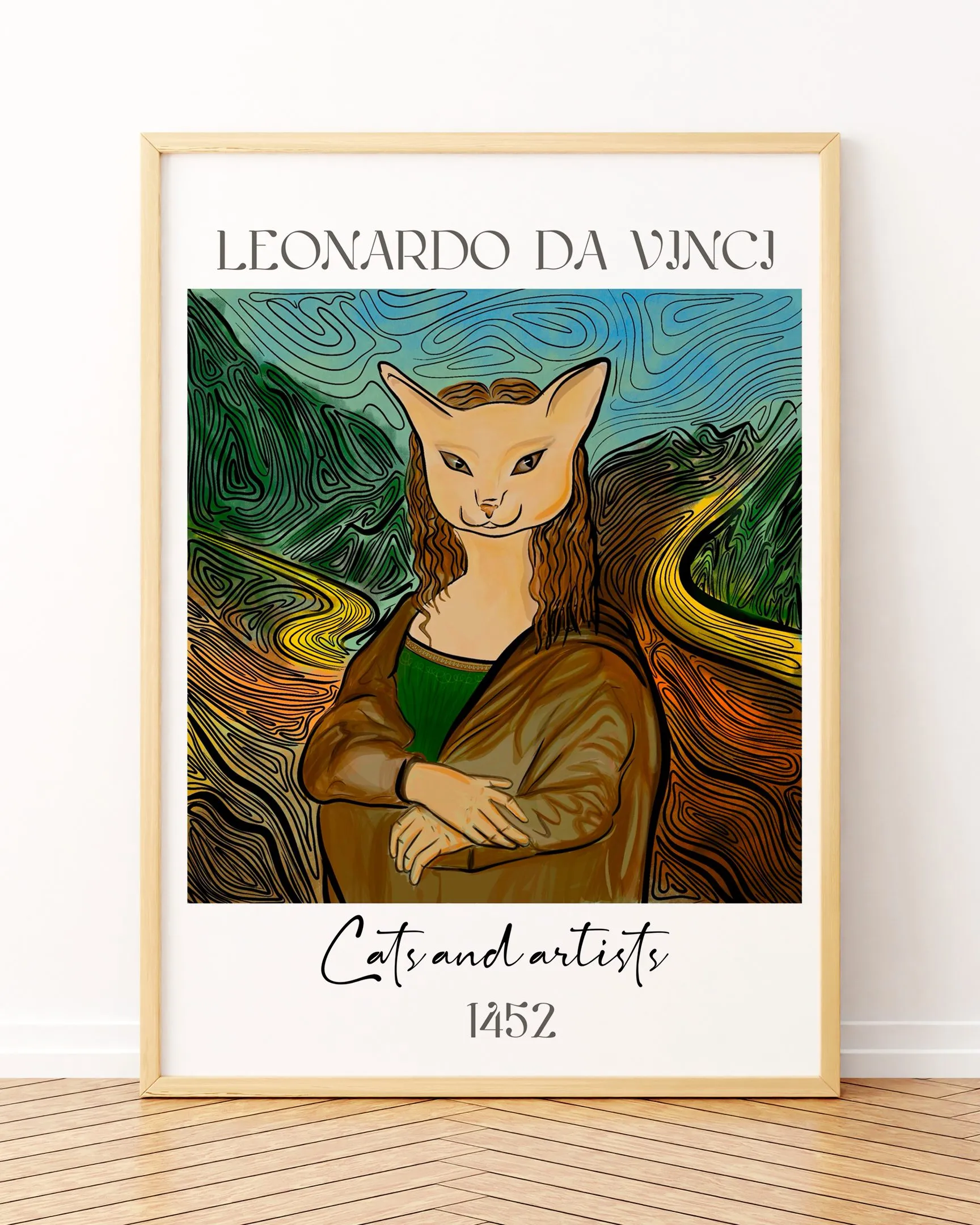 Leonardo Da Vinci - Çerçeveli Tablolar, Kedi & Sanatçı Tabloları