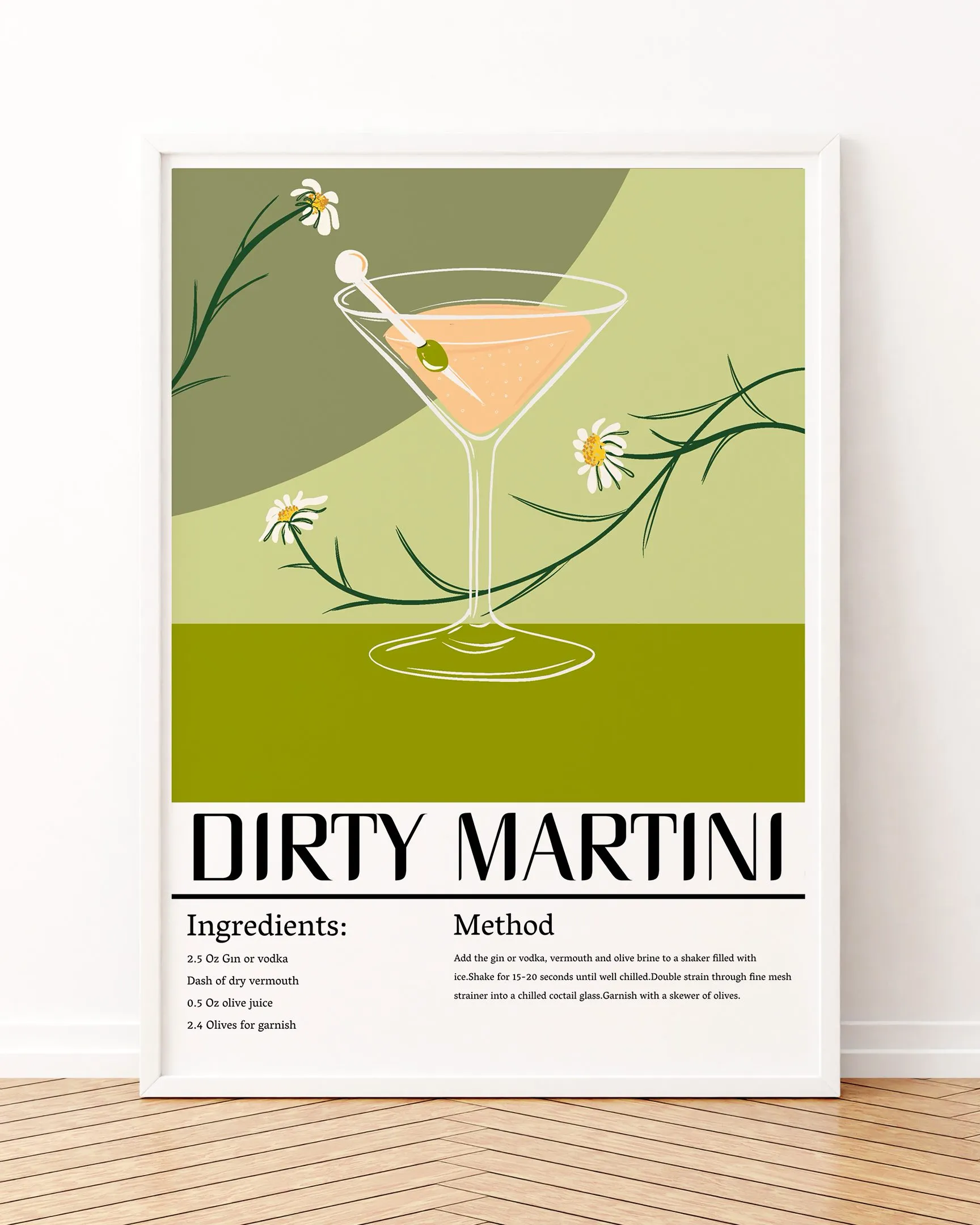 Dirty Martini - Ahşap Çerçeve, Çerçeveli Tablolar, Kokteyl Tabloları, Çerçeve