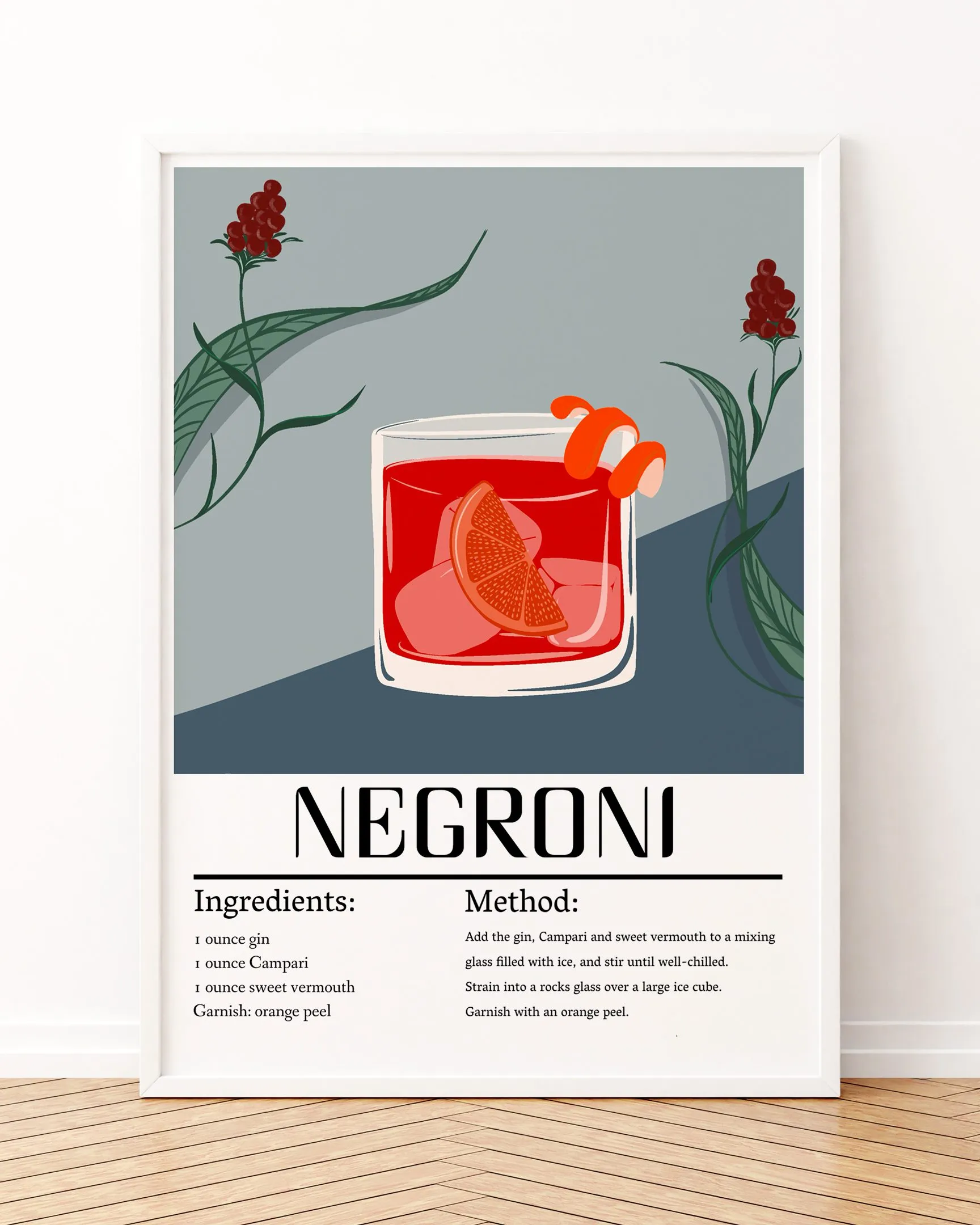 Negroni - Ahşap Çerçeve, Çerçeveli Tablolar, Kokteyl Tabloları, Çerçeve