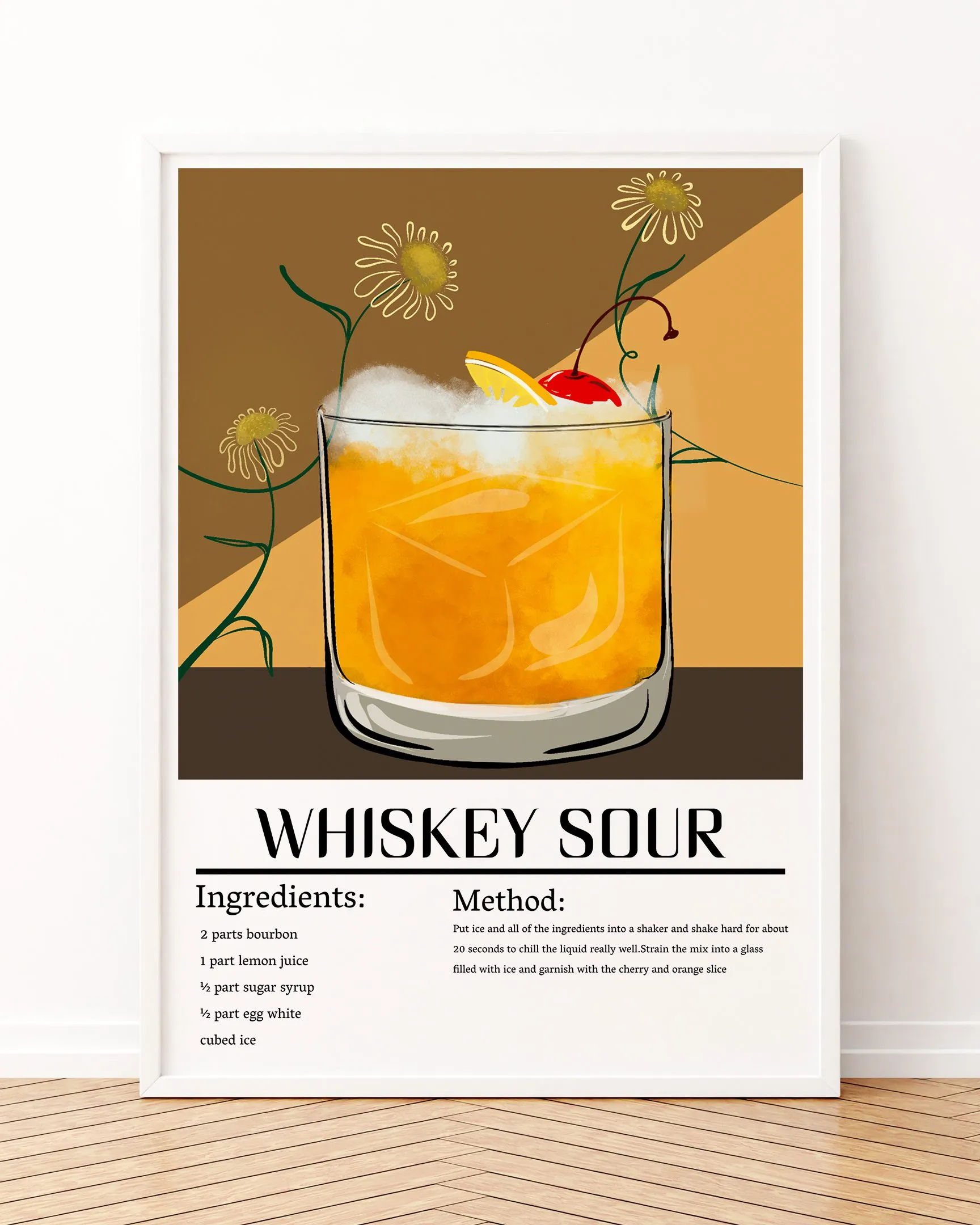Whiskey Sour - Ahşap Çerçeve, Çerçeveli Tablolar, Kokteyl Tabloları, Çerçeve